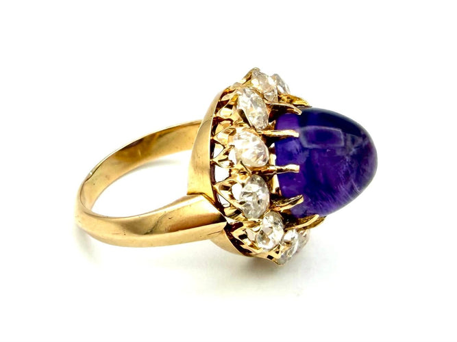 Bague 52 Bague marguerite 19e siècle en or rose 18K, améthyste et diamants 58 Facettes VINTAGE BG