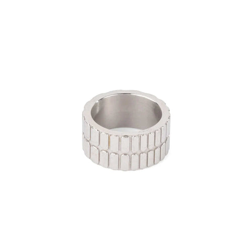 Bague 52 Hermès - Bague bandeau texturé en or gris 58 Facettes 1