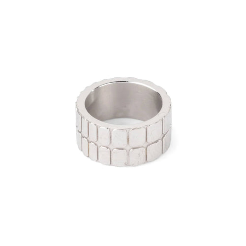 Bague 52 Hermès - Bague bandeau texturé en or gris 58 Facettes 1