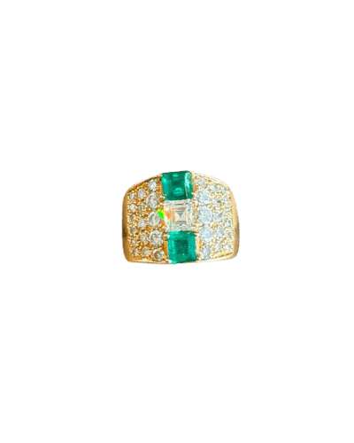 Bandeau - Bague en or jaune, émeraudes et diamants
