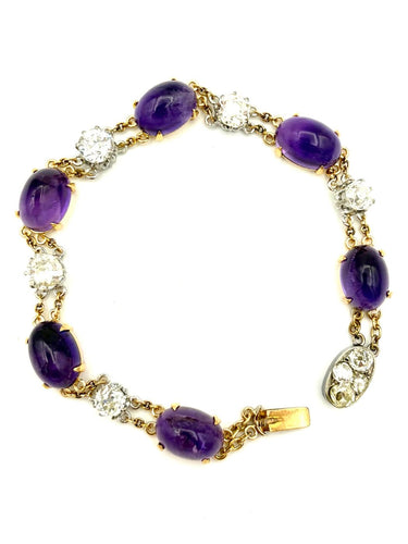Bracelet Bracelet - Améthystes et diamants en or jaune 18K et platine 58 Facettes VINTAGE BRA