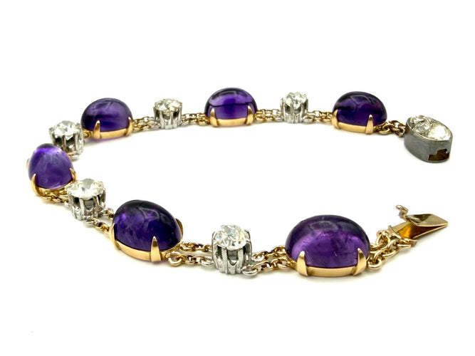 Bracelet Bracelet XIXe en or jaune, platine, améthystes et diamants 58 Facettes VINTAGE BRA