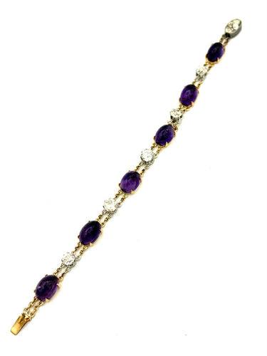 Bracelet Bracelet - Améthystes et diamants en or jaune 18K et platine 58 Facettes VINTAGE BRA
