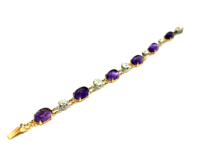 Bracelet Bracelet XIXe en or jaune, platine, améthystes et diamants 58 Facettes VINTAGE BRA