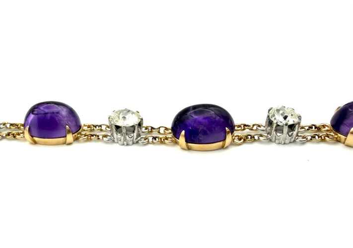 Bracelet Bracelet - Améthystes et diamants en or jaune 18K et platine 58 Facettes VINTAGE BRA