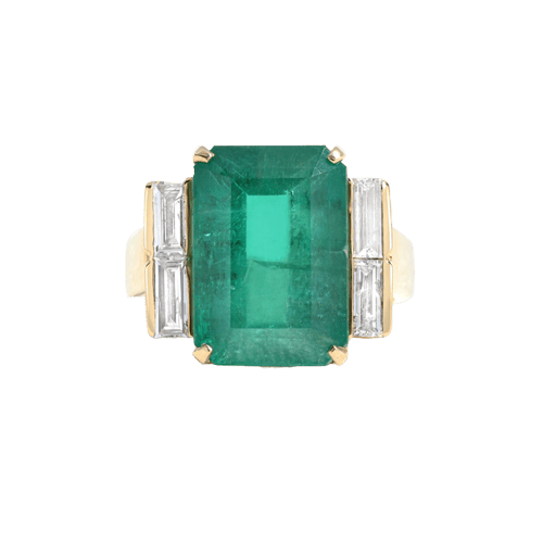 Bague 53 Bague en or jaune avec émeraude de Colombie et diamants 58 Facettes 61300084
