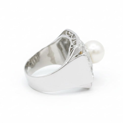 Bague 56 Art Déco - Bague en platine, perle de culture et diamants 58 Facettes 1.0001229