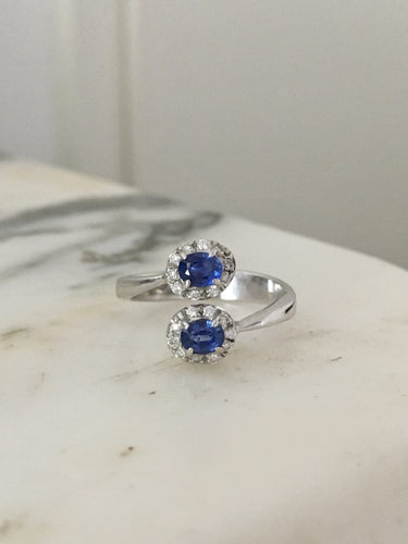 Bague 54 Bague Toi & Moi en or blanc 18K, saphirs et diamants 58 Facettes 263