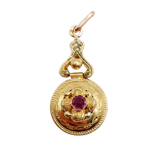 Pendentif Pendentif victorien en or rose 18k, grenat et décorations fleuries 58 Facettes A07105