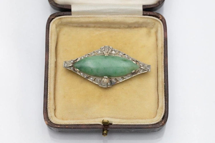 Broche Art Déco - Broche en or blanc, jade et diamants 58 Facettes 10749