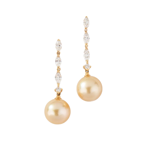 Boucles d'oreilles Boucles d'oreilles pendantes en or jaune, diamants et perle des mers du Sud 58 Facettes 1