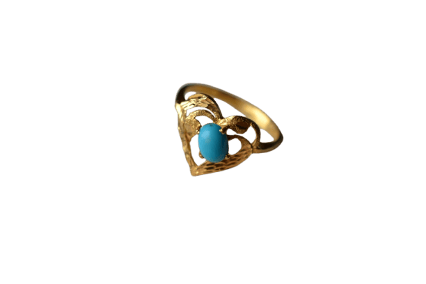 Bague Bague cœur en or jaune 18 carats et turquoise reconstituée 58 Facettes Ref526