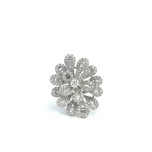 Bague 54 Bague florale en or blanc 14K et diamants 58 Facettes UN0140