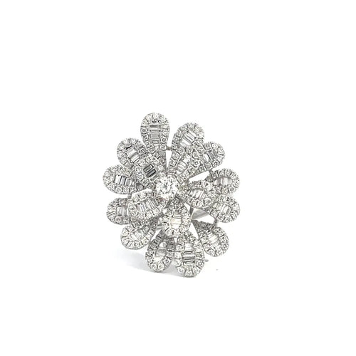 Bague 54 Bague florale en or blanc 14K et diamants 58 Facettes UN0140