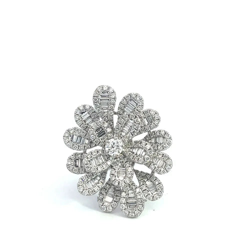 Bague 54 Bague florale en or blanc 14K et diamants 58 Facettes UN0140