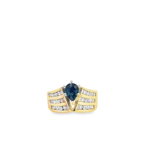 Bague 53 Bague en or jaune 14K avec saphir et diamants 58 Facettes UN0143