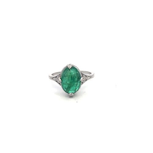 Bague 53 Style Art déco - Bague en platine, émeraude et diamants 58 Facettes UN0152