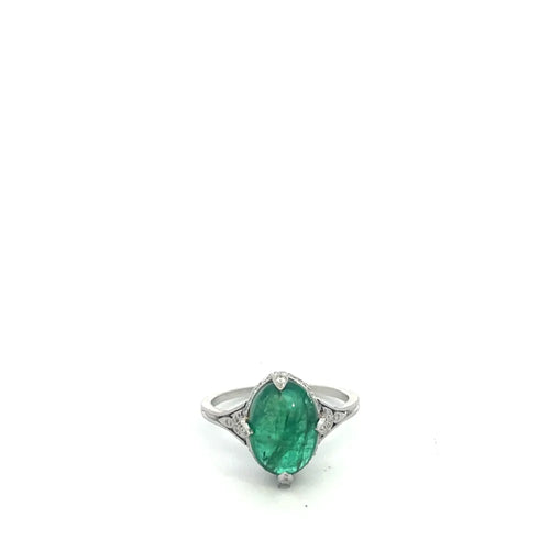 Bague 53 Style Art déco - Bague en platine, émeraude et diamants 58 Facettes UN0152