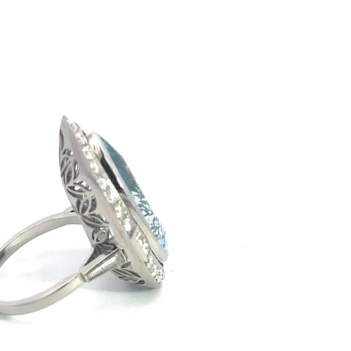 Bague 54 Art déco - Bague poire en platine, aigue-marine et diamants 58 Facettes UN0033