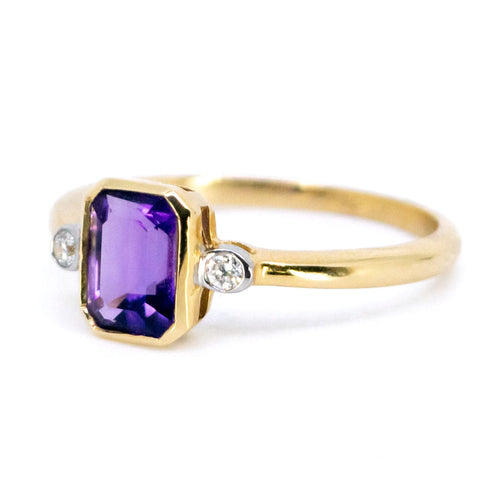 Bague 54 Bague rectangulaire Art déco en or 14k, améthyste et diamants 58 Facettes 476A16F06993499F99665C47E712AA5C