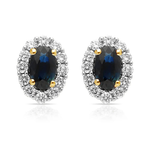 Boucles d'oreilles Boucles d’oreilles entourage en or jaune et blanc 14k, saphirs et diamants 58 Facettes 51CC10D3C404459CB93F39484B9A23D8