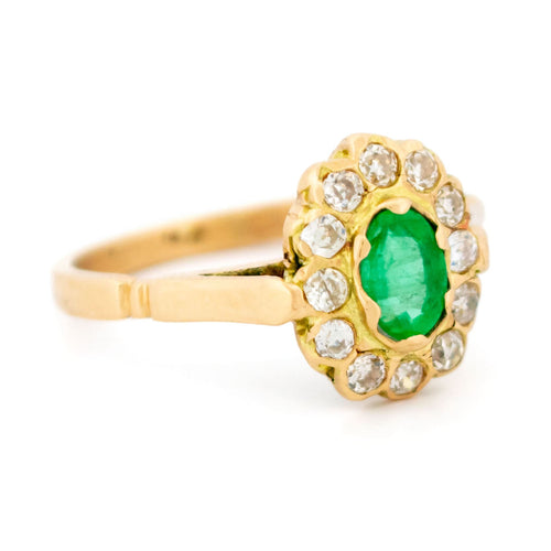 Bague 57 Bague entourage en or jaune 14k, émeraude et diamants taille ancienne 58 Facettes 8F664A17DBBA4FF58924C54857B241EA