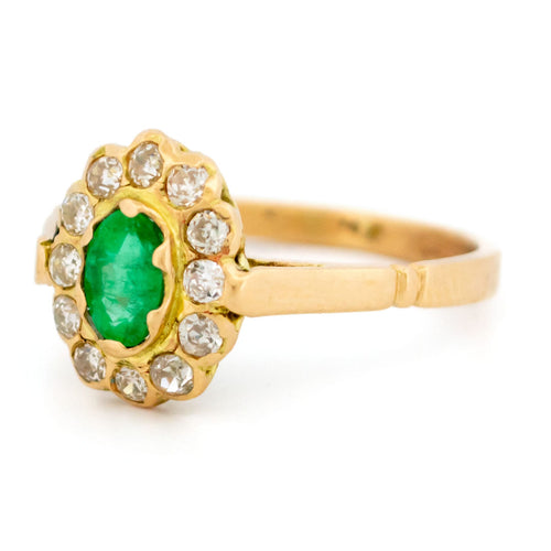 Bague 57 Bague entourage en or jaune 14k, émeraude et diamants taille ancienne 58 Facettes 8F664A17DBBA4FF58924C54857B241EA
