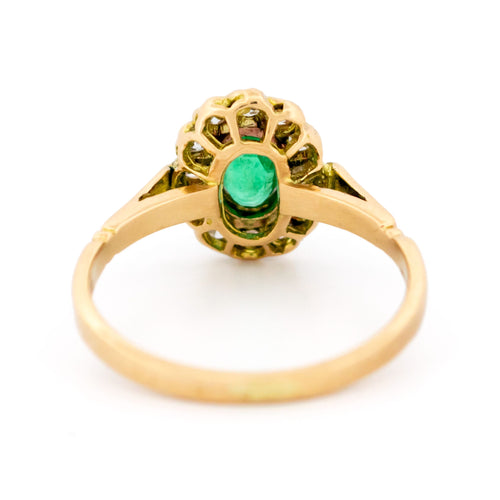 Bague 57 Bague entourage en or jaune 14k, émeraude et diamants taille ancienne 58 Facettes 8F664A17DBBA4FF58924C54857B241EA