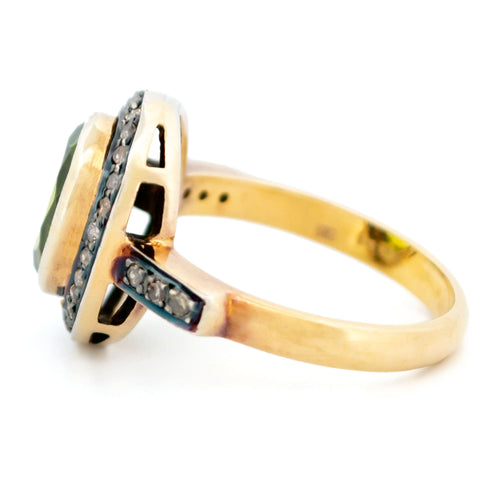 Bague 57 Bague - Or jaune 14k et argent 835, péridot et diamants taille rose 58 Facettes 59A304D36FB248E3A9438E4928EBB6EB