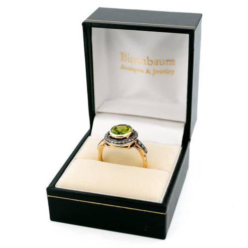 Bague 57 Bague - Or jaune 14k et argent 835, péridot et diamants taille rose 58 Facettes 59A304D36FB248E3A9438E4928EBB6EB