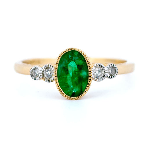 Bague 55 Bague ovale en or jaune et blanc 14k, émeraude et diamants 58 Facettes 6AD423B602614F4FBB6869161E8F51A9