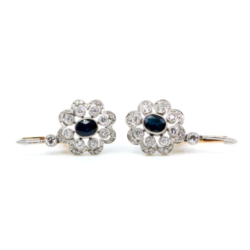 Boucles d'oreilles Boucles d’oreilles Art déco en platine et or 14k, saphirs et diamants taille ancienne 58 Facettes FFB5EF04AD7343ADA0FE8EC021D74486