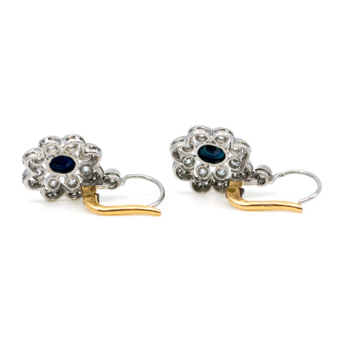 Boucles d'oreilles Boucles d’oreilles Art déco en platine et or 14k, saphirs et diamants taille ancienne 58 Facettes FFB5EF04AD7343ADA0FE8EC021D74486