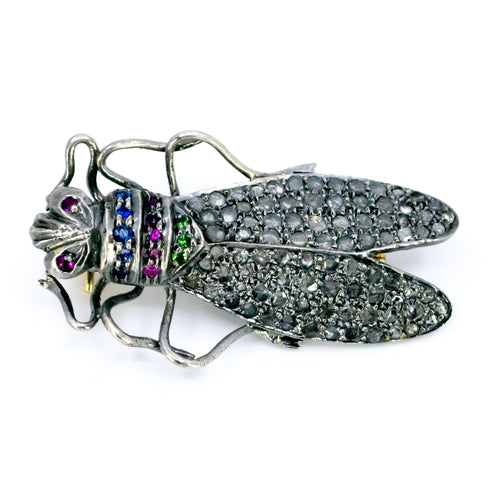 Broche Broche insecte de style victorien, or 14k, argent, diamants, saphirs, émeraudes, rubis 58 Facettes 0FEDF8E639AF4A84B789046904ED8C74