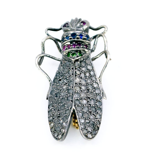 Broche Broche insecte de style victorien, or 14k, argent, diamants, saphirs, émeraudes, rubis 58 Facettes 0FEDF8E639AF4A84B789046904ED8C74