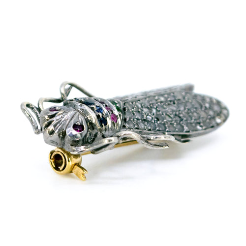 Broche Broche insecte de style victorien, or 14k, argent, diamants, saphirs, émeraudes, rubis 58 Facettes 0FEDF8E639AF4A84B789046904ED8C74