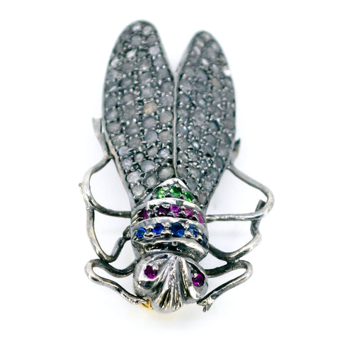 Broche Broche insecte de style victorien, or 14k, argent, diamants, saphirs, émeraudes, rubis 58 Facettes 0FEDF8E639AF4A84B789046904ED8C74