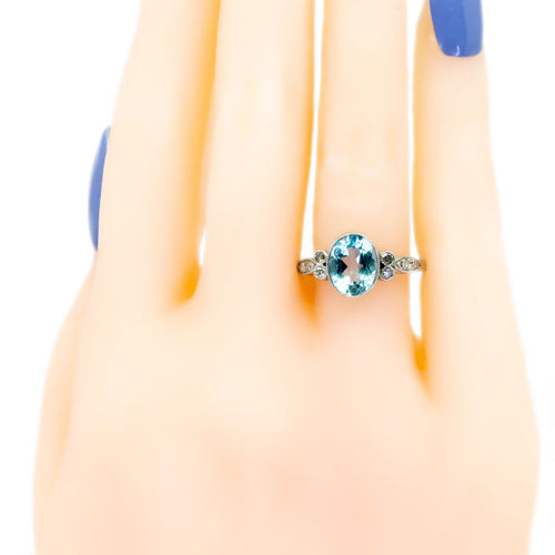 Bague 54 Bague solitaire en platine, aigue-marine et diamants 58 Facettes A626543C721146D8822FF87C40BE5CE1