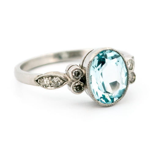 Bague 54 Bague solitaire en platine, aigue-marine et diamants 58 Facettes A626543C721146D8822FF87C40BE5CE1