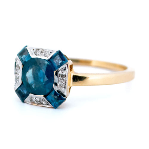 Bague 54 Bague Art déco en or jaune et blanc 14k, saphirs et diamants 58 Facettes A1B5A63F67DC470BBDE9C604A766488F