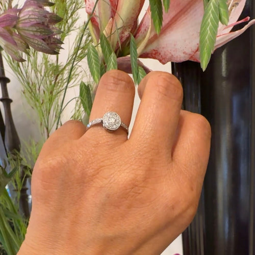 Bague 54 Bague halo en platine avec diamants taille ancienne 58 Facettes 23A83A74469D402CBA20F804ABC602F2