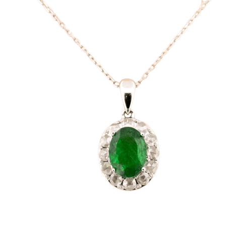 Pendentif Pendentif en or blanc 18k, grenat tsavorite et diamants taille rose 58 Facettes 7D8EF1B8272C49B9BF6D17E2895EFF74