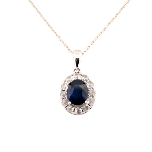 Pendentif Pendentif en or blanc 18k avec saphir et diamants taille rose 58 Facettes 64A23746BA3948BC921F50ED905461BB