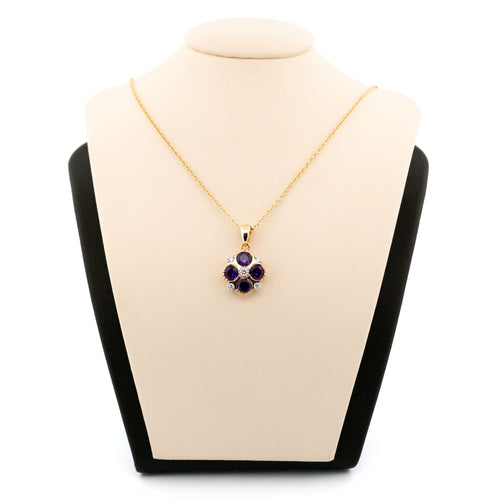 Pendentif Pendentif quadrilobé en or jaune et blanc 14k, améthystes et diamants 58 Facettes 6B0A3129622F45E3939C02926627031D
