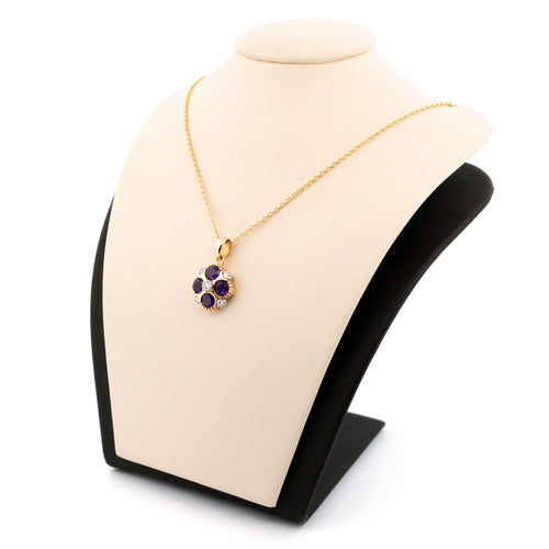 Pendentif Pendentif quadrilobé en or jaune et blanc 14k, améthystes et diamants 58 Facettes 6B0A3129622F45E3939C02926627031D