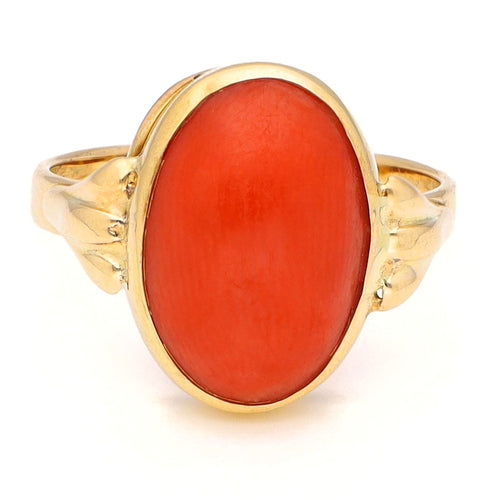 Bague 53 Bague solitaire en corail de 3,22 ct et or jaune 14k 58 Facettes 38D8D27590FC4A1BB9172032481198B3