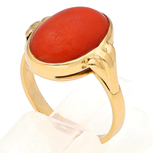 Bague 53 Bague solitaire en corail de 3,22 ct et or jaune 14k 58 Facettes 38D8D27590FC4A1BB9172032481198B3