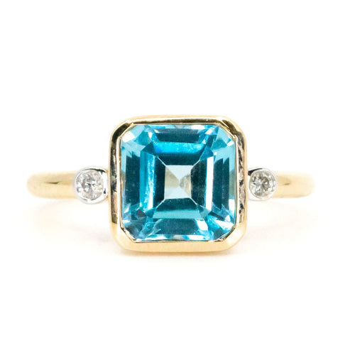 Bague 54 Bague en or 14k avec topaze carrée et diamants 58 Facettes F9D87F6557EC462DA004760D00B9C180
