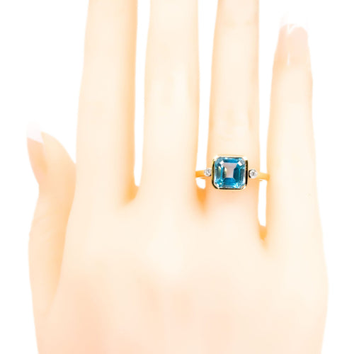 Bague 54 Bague en or 14k avec topaze carrée et diamants 58 Facettes F9D87F6557EC462DA004760D00B9C180