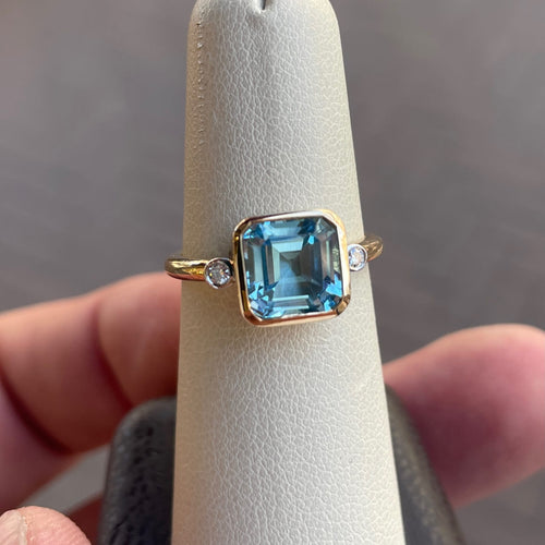 Bague 54 Bague en or 14k avec topaze carrée et diamants 58 Facettes F9D87F6557EC462DA004760D00B9C180